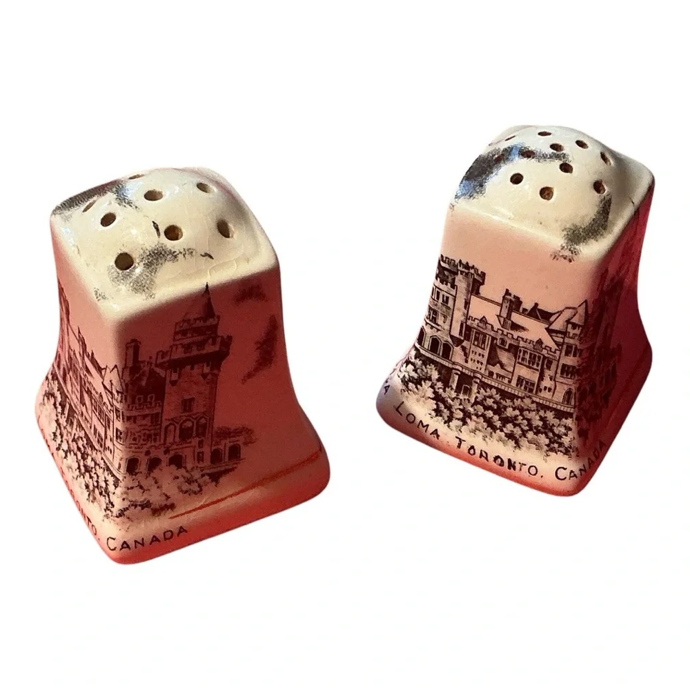 “Casa Loma Toronto Canada” Made England salt pepper shaker set porcelain vintage